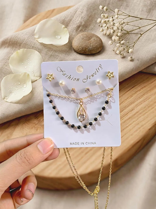 Funky Gold Plated Crystal Pendant Set