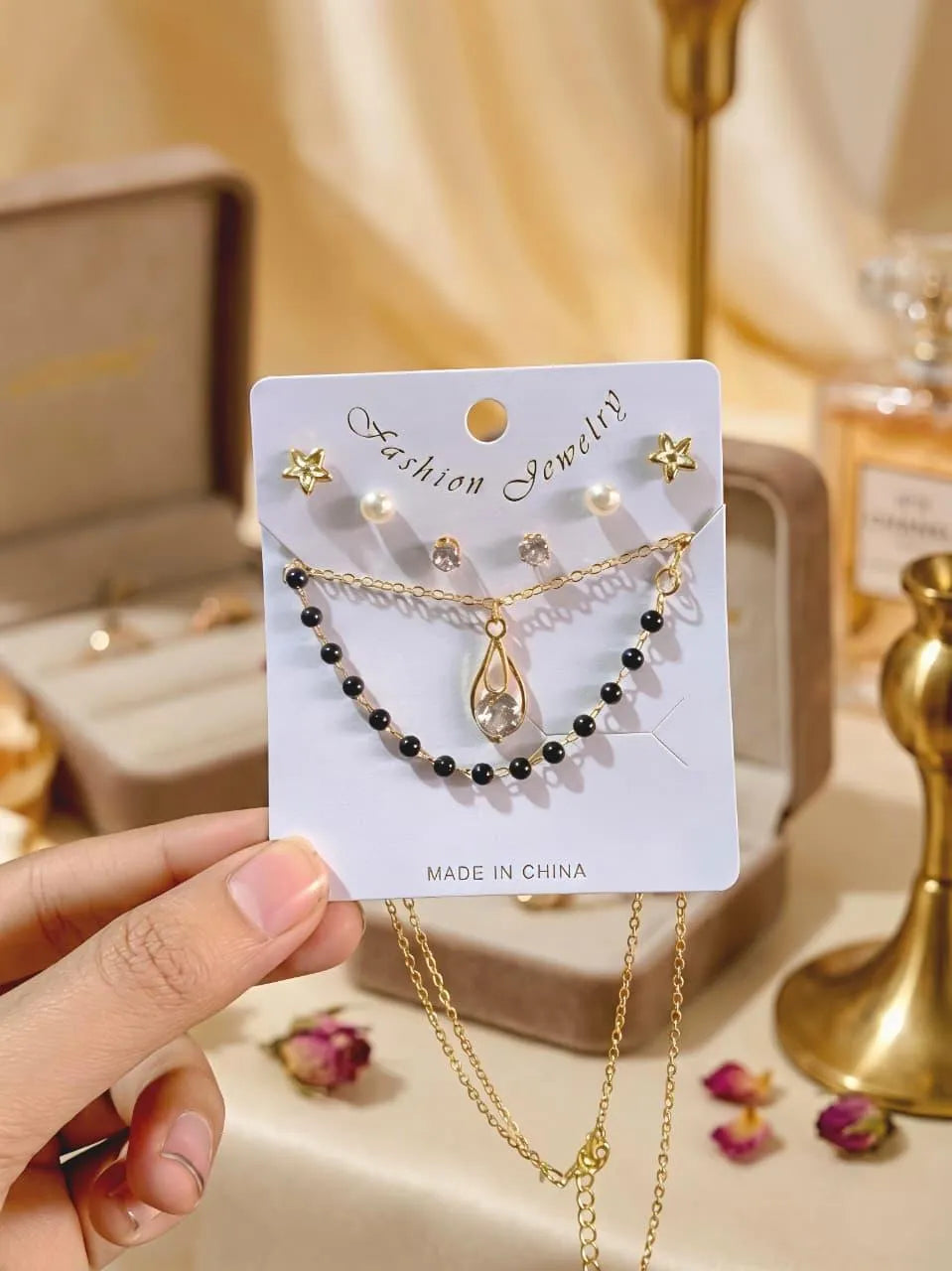 Funky Gold Plated Crystal Pendant Set