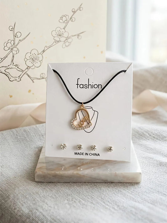 Heart Design Gold Plated Crystal Pendant Set