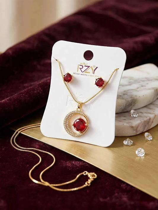 Funky Gold Plated Crystal Pendant Set