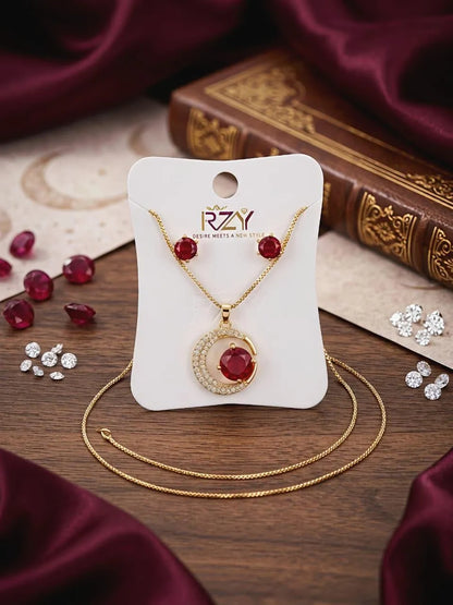 Funky Gold Plated Crystal Pendant Set