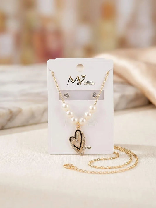 Heart Design Gold Plated Crystal Pendant Set