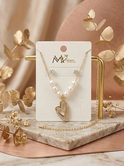 Heart Design Gold Plated Crystal Pendant Set