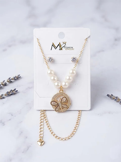 Funky Gold Plated Crystal Pendant Set
