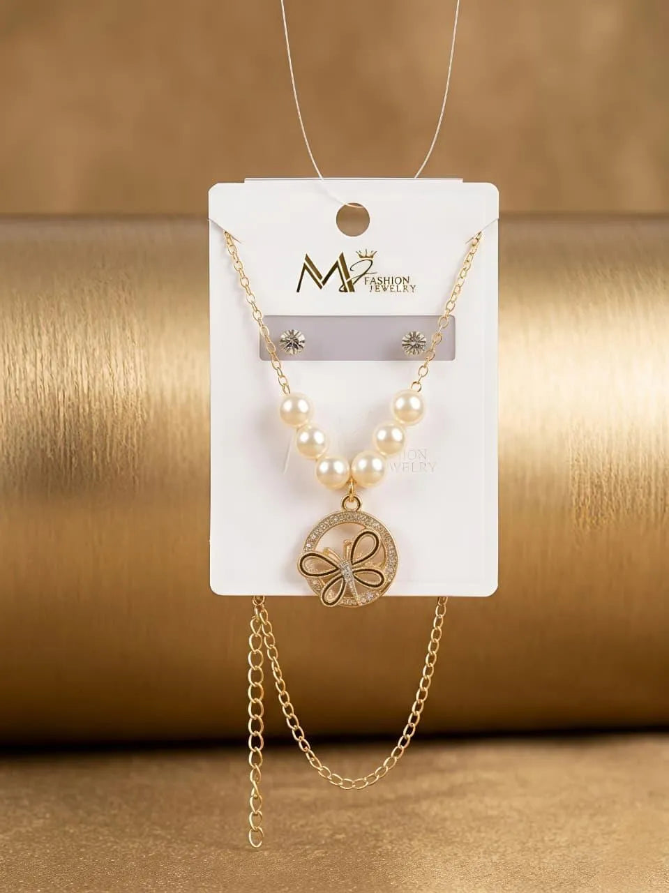 Funky Gold Plated Crystal Pendant Set