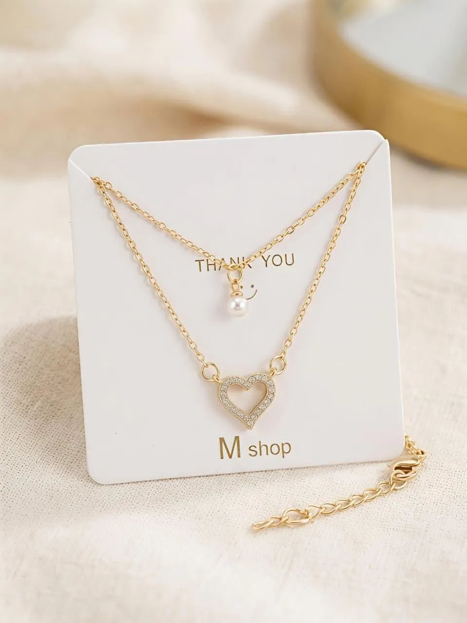 2 Layered Gold Plated Crystal Pendant Set