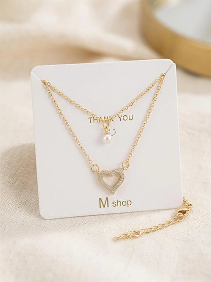 2 Layered Gold Plated Crystal Pendant Set