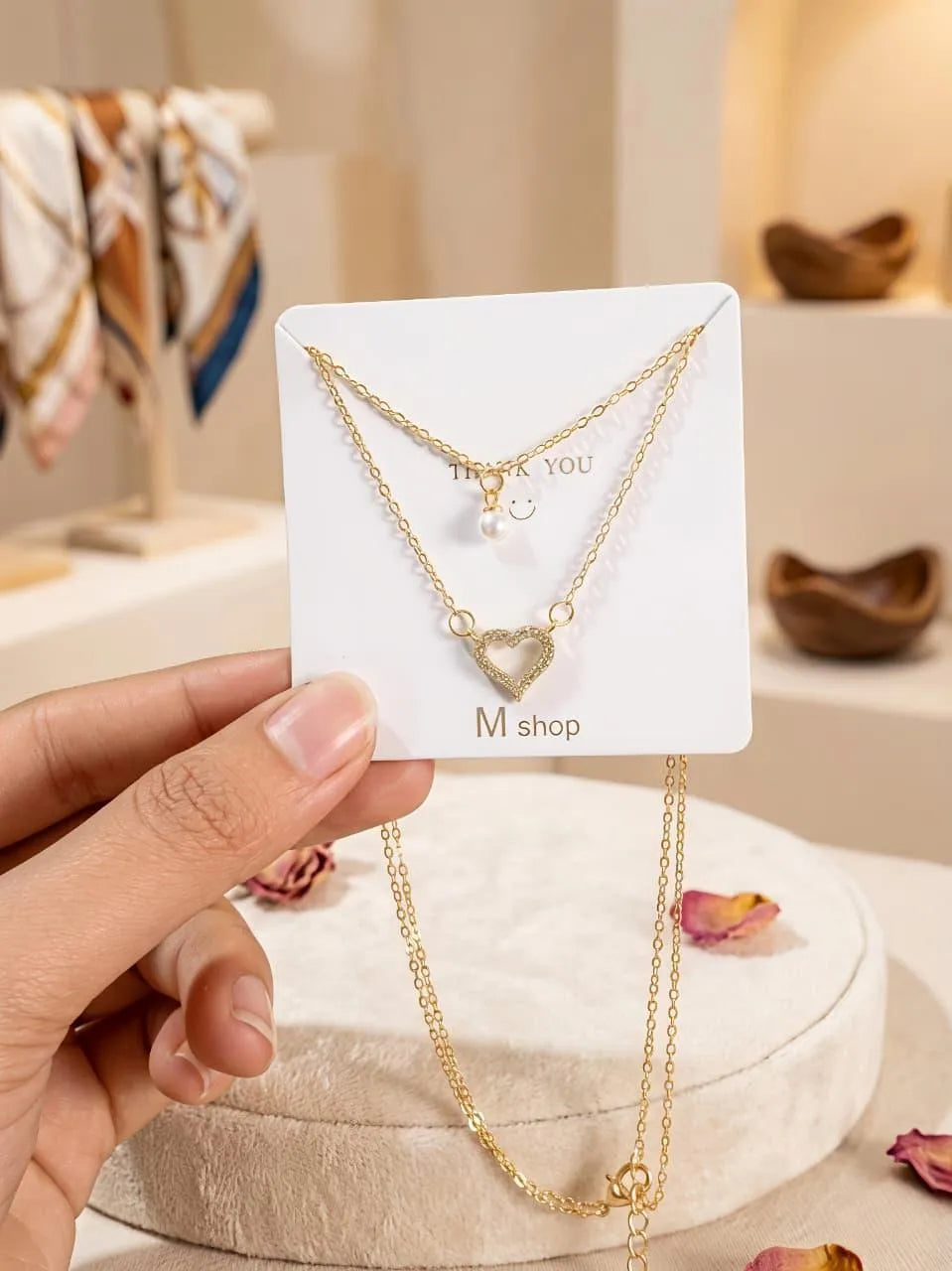 2 Layered Gold Plated Crystal Pendant Set