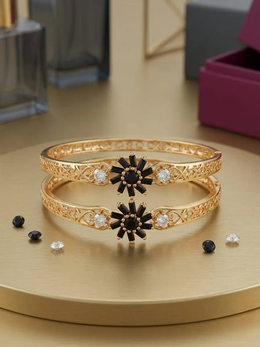 2 Pcs Modern Design Gold Plated Crystal Kara Bangle
