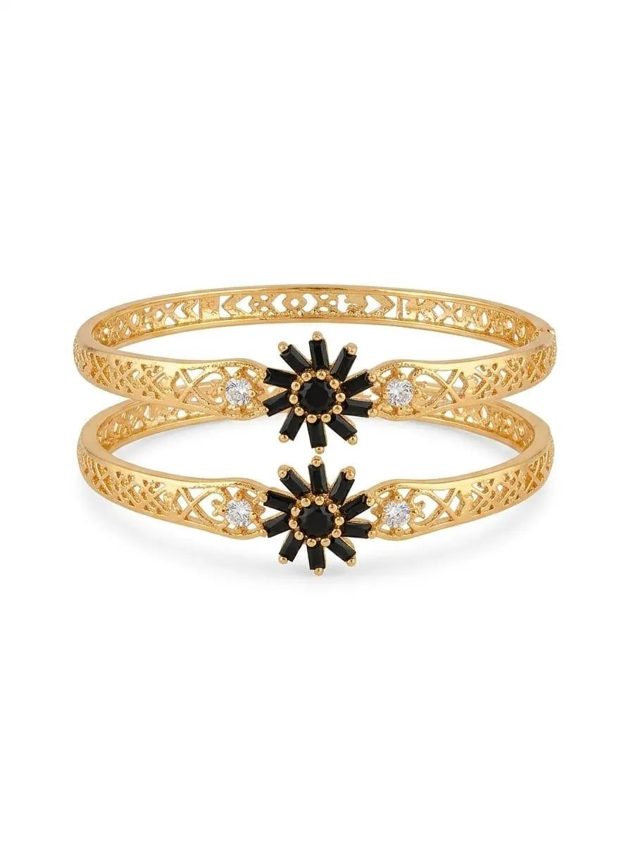 2 Pcs Modern Design Gold Plated Crystal Kara Bangle