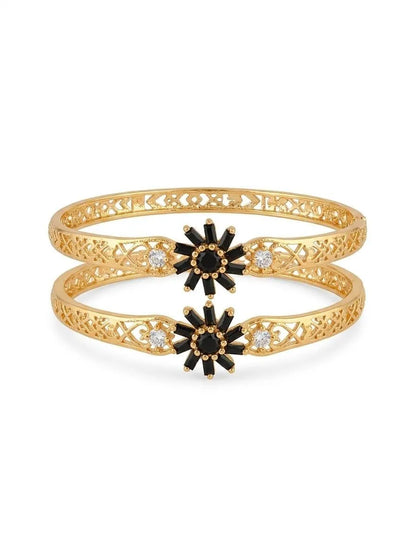 2 Pcs Modern Design Gold Plated Crystal Kara Bangle