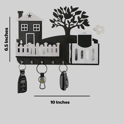 Modern Black Wooden Key Holder with Phone & Remote Stand