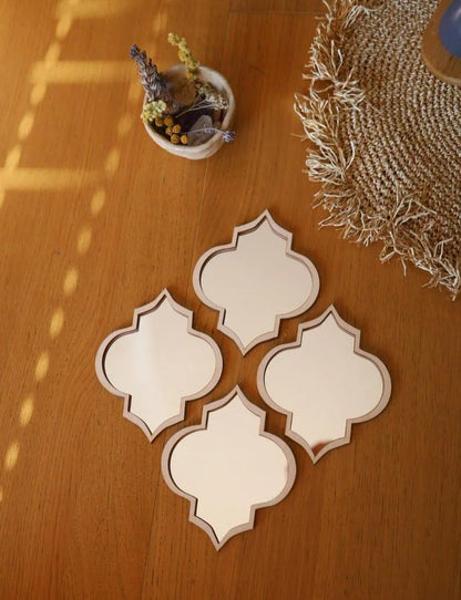 Modern Beige Acrylic Wall Mirror Set 4pcs