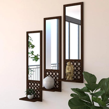 Modern Abstract Wooden Mirror Wall Shelves Set of 3