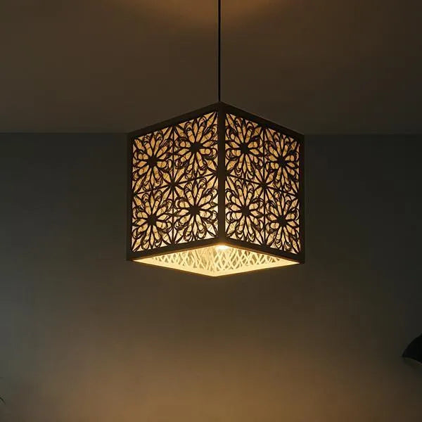 Black Floral Ceiling Lamp, MDF, 6x6x6 Inch, Golden Light