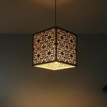 Black Floral Ceiling Lamp, MDF, 6x6x6 Inch, Golden Light
