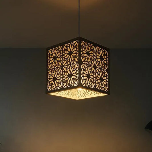 Black Floral Ceiling Lamp, MDF, 6x6x6 Inch, Golden Light