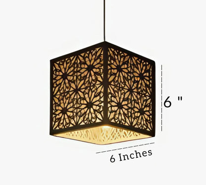 Black Floral Ceiling Lamp, MDF, 6x6x6 Inch, Golden Light