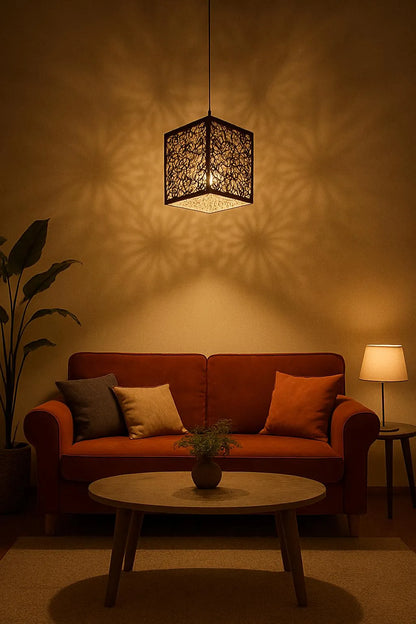 Black Floral Ceiling Lamp, MDF, 6x6x6 Inch, Golden Light