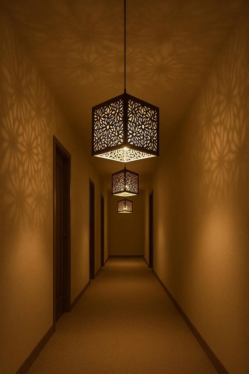 Black Floral Ceiling Lamp, MDF, 6x6x6 Inch, Golden Light