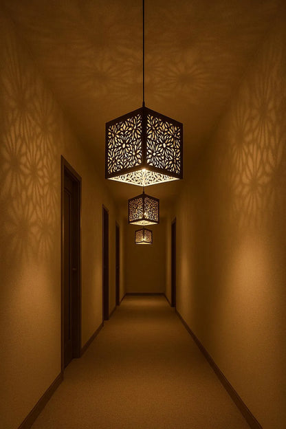 Black Floral Ceiling Lamp, MDF, 6x6x6 Inch, Golden Light