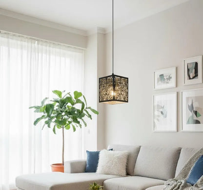 Black Floral Ceiling Lamp, MDF, 6x6x6 Inch, Golden Light