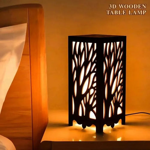 3D Wooden Tree Lamp Black Golden Light for Bedroom Decor
