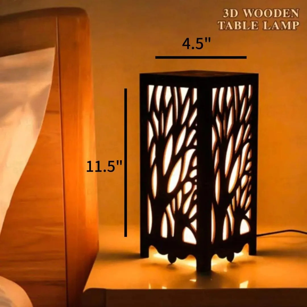 3D Wooden Tree Lamp Black Golden Light for Bedroom Decor