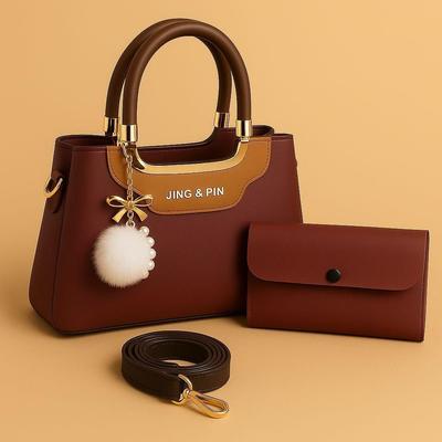 Women PU Leather Handbag Set with Wallet & Strap