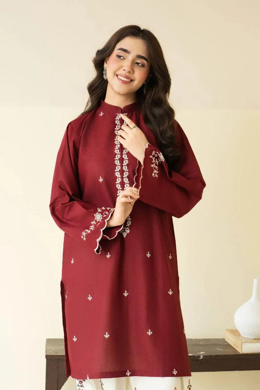 2 Pcs Women Unstitched Embroidered Lawn Suit Brown