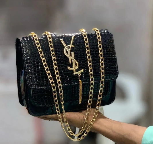 Women's Leather Handbag Black White Chain Strap Casual Bridal Elegant