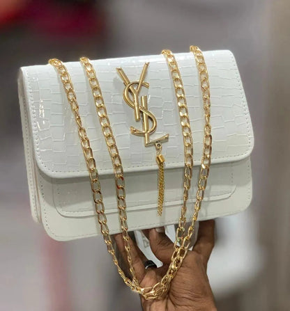 Women's Leather Handbag Black White Chain Strap Casual Bridal Elegant