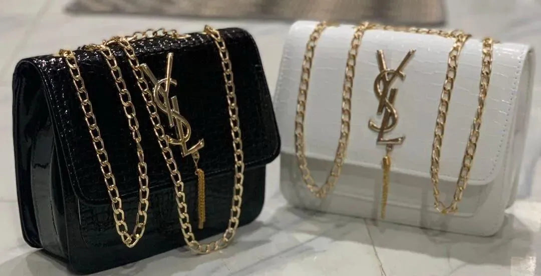 Women's Leather Handbag Black White Chain Strap Casual Bridal Elegant