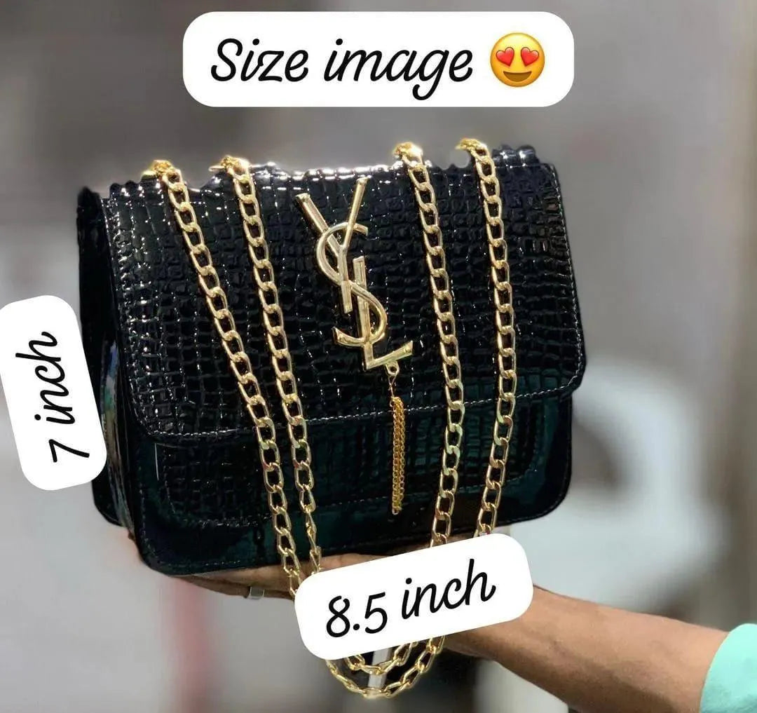 Women's Leather Handbag Black White Chain Strap Casual Bridal Elegant