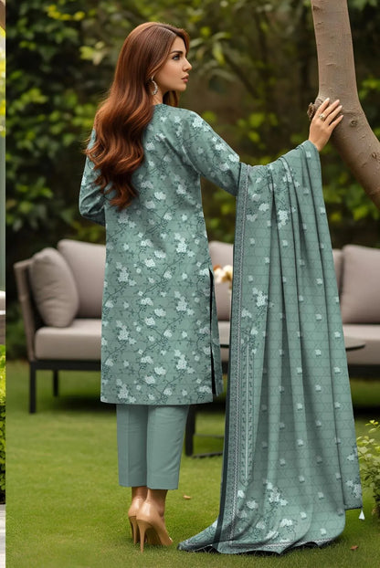 3 Pcs Women's Printed Lawn Suit Blue Eid Casual Ethnic