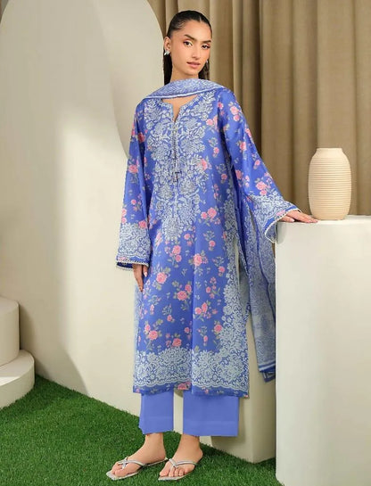 Women's 3 Pcs Printed Lawn Suit Purple Bridal Daily Wear