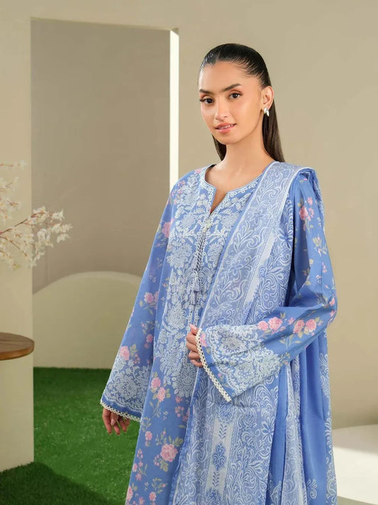 Women's 3 Pcs Printed Lawn Suit Purple Bridal Daily Wear