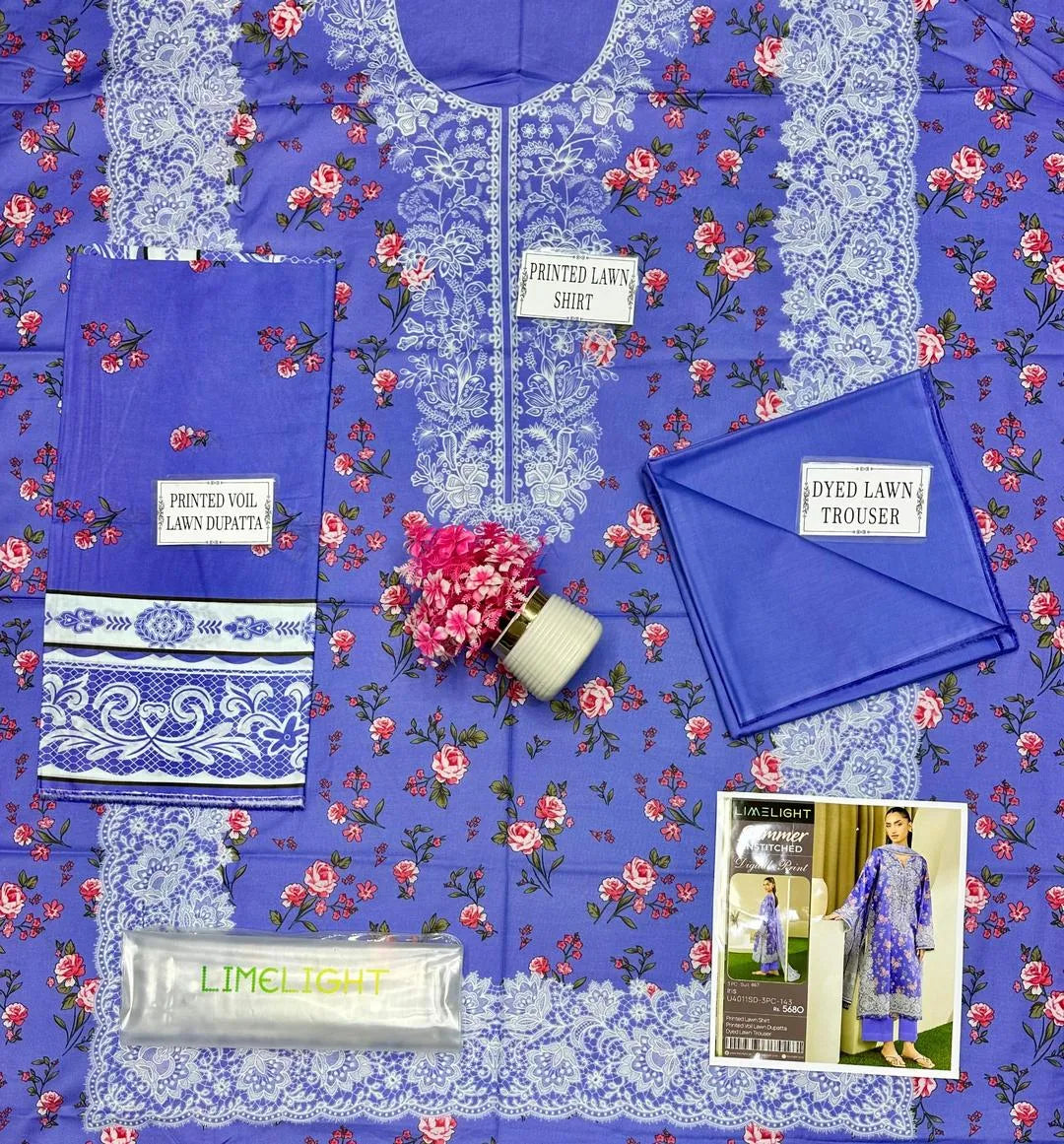 Women's 3 Pcs Printed Lawn Suit Purple Bridal Daily Wear