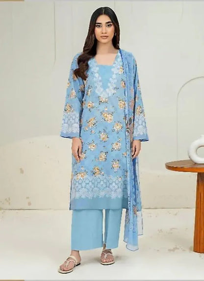 Blue Printed Lawn 3 Pcs Women Suit Set