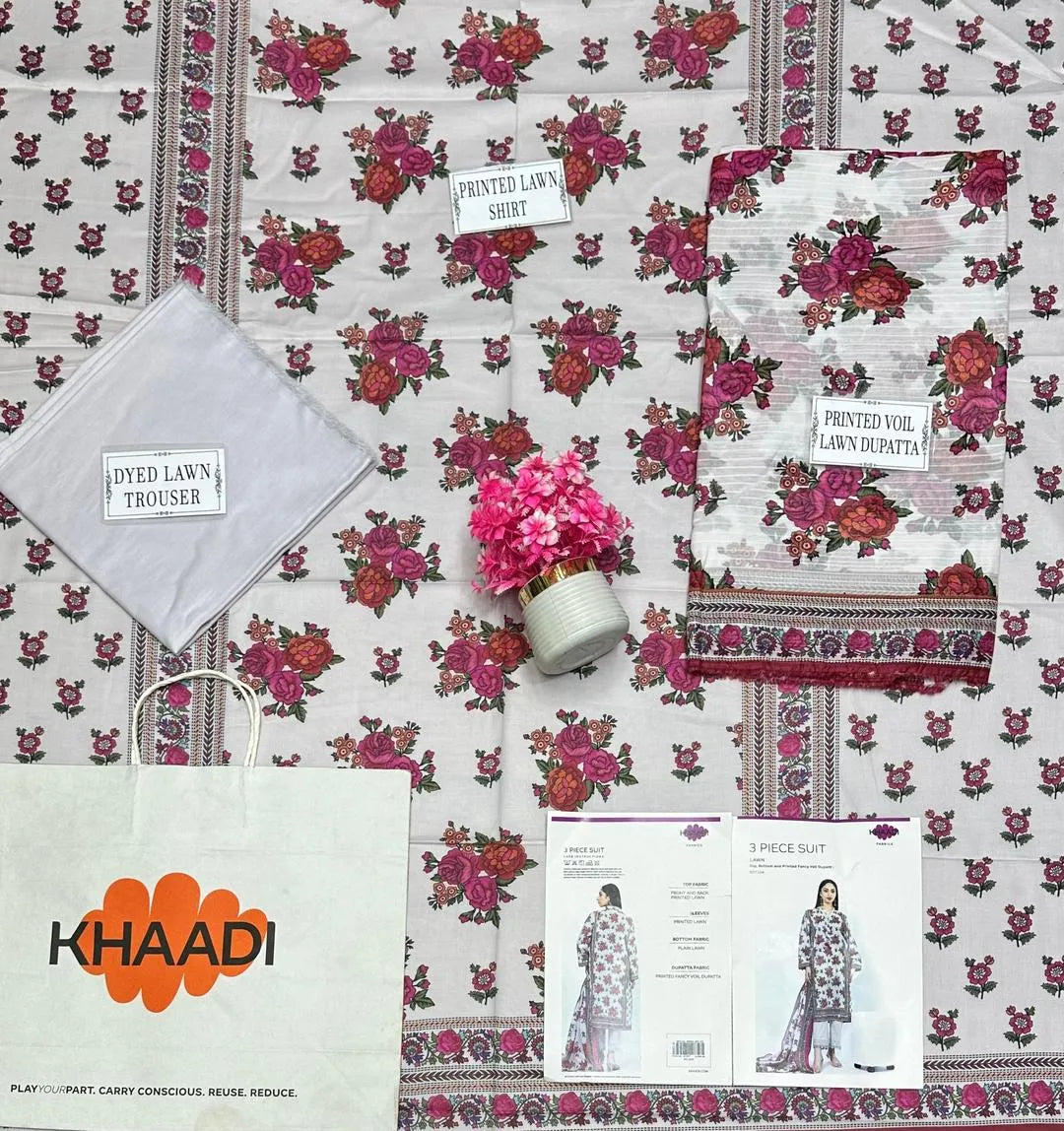 Women's 3 Pcs Printed Lawn Suit White Floral
