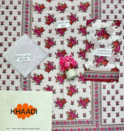 Women's 3 Pcs Printed Lawn Suit White Floral