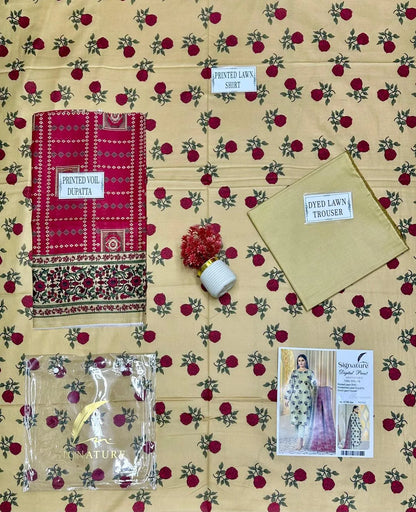 3 Pcs Women's Printed Lawn Suit Off White with Dupatta