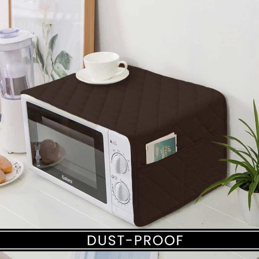 Brown Quilted Microwave Cover Dust Proof Kitchen Linen