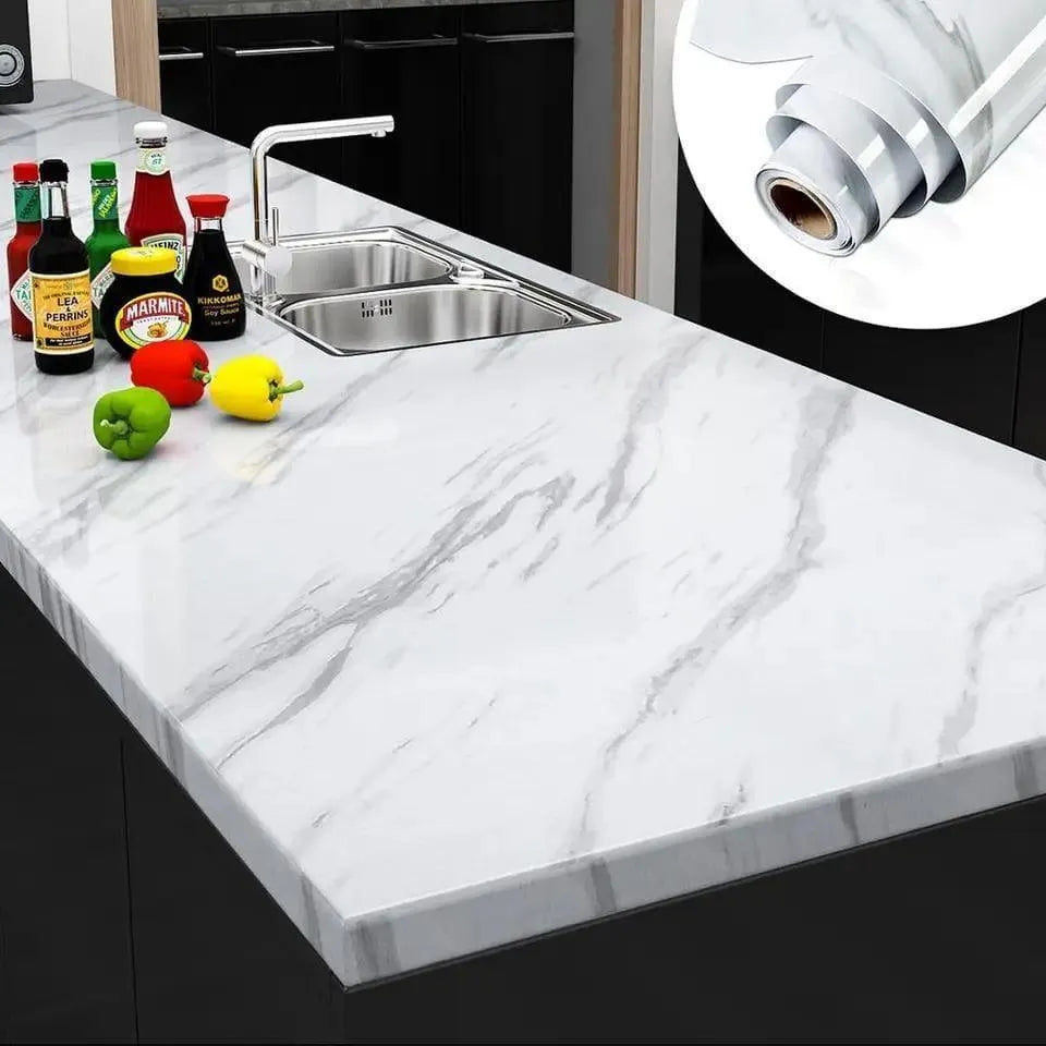 Black & White Marble Wall Sheet Self-Adhesive 200x60cm