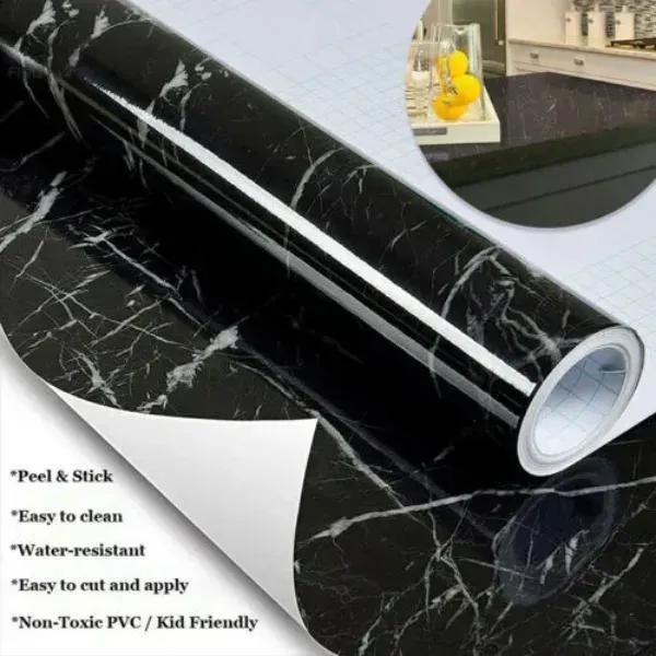 Black & White Marble Wall Sheet Self-Adhesive 200x60cm