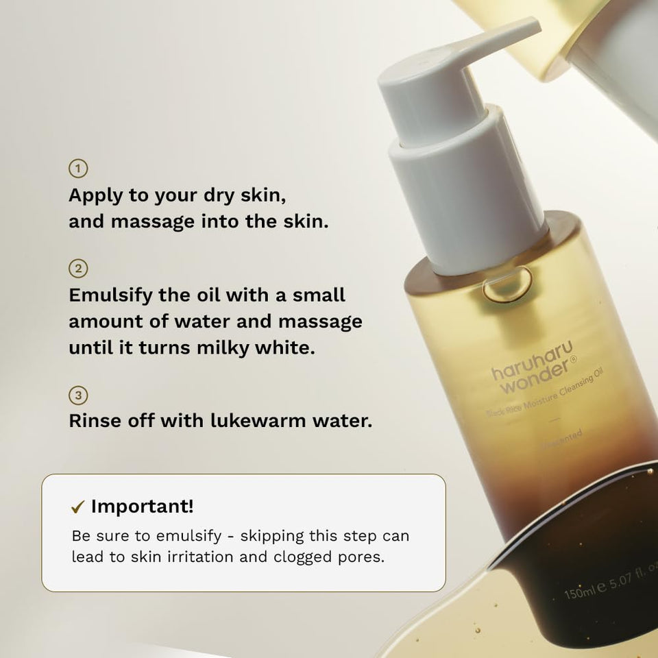HARUHARU wonder Black Rice Moisture Cleansing Oil, Double Cleansing, Daily Makeup Remover, Pore Oil Cleanser, Korean Skincare, For sensitive, Non-comedogenic, 5.1 fl oz