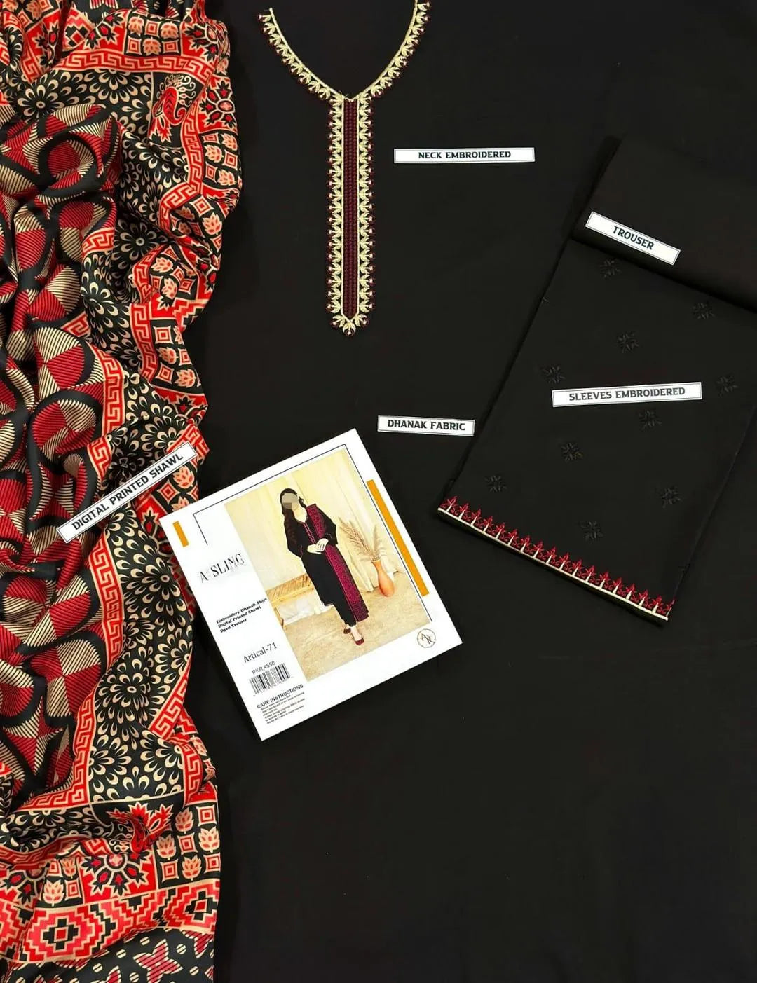 Black Embroidered 3 Pcs Women Suit with Pashmina Dupatta