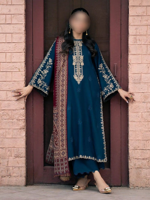 Blue Embroidered Women's Lawn Suit 3 Pcs Eid Party Wear