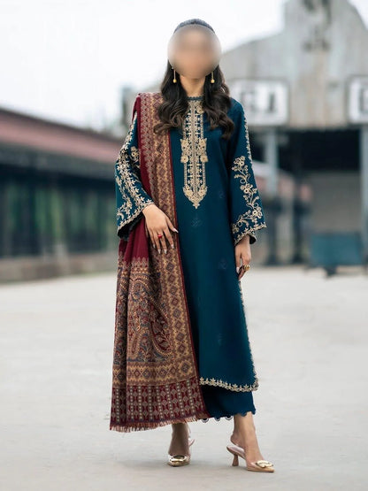 Blue Embroidered Women's Lawn Suit 3 Pcs Eid Party Wear