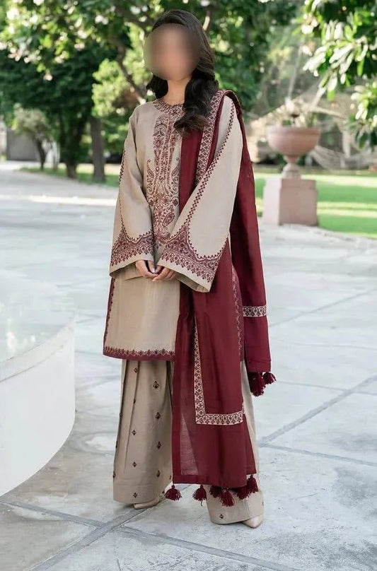 Ivory Embroidered Women's 3Pcs Lawn Suit Set
